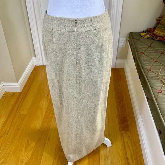 Ann Taylor Skirt Maxi Silk Wool Tan Herringbone Tweed Beige Vintage (6) - Picture 4 of 9